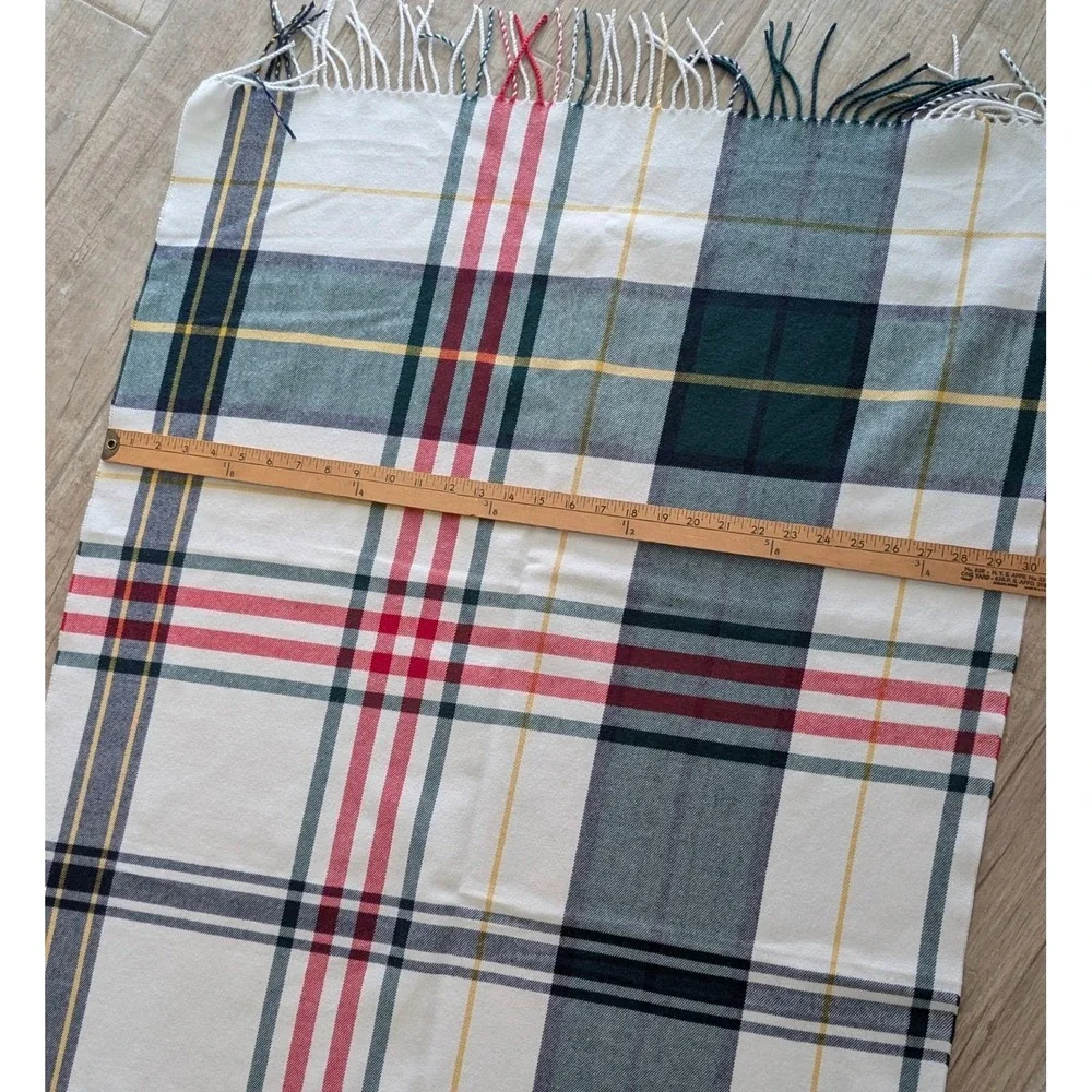 Ralph Lauren Plaid Scarf Cream Navy Green Red Yellow Fringe 72
